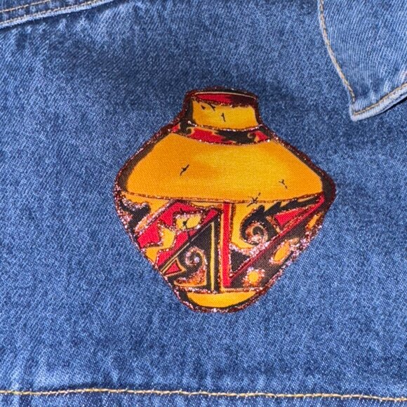 Venezia Jean Jacket size 14 / 16 asian design patches like new women - I1297 - Picture 2 of 13